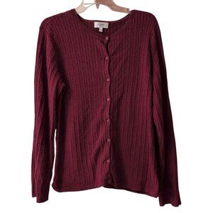 Jones Sport Sweater Cotton on Soft Ribbed Knit Cardigan in Burgundy Button Down